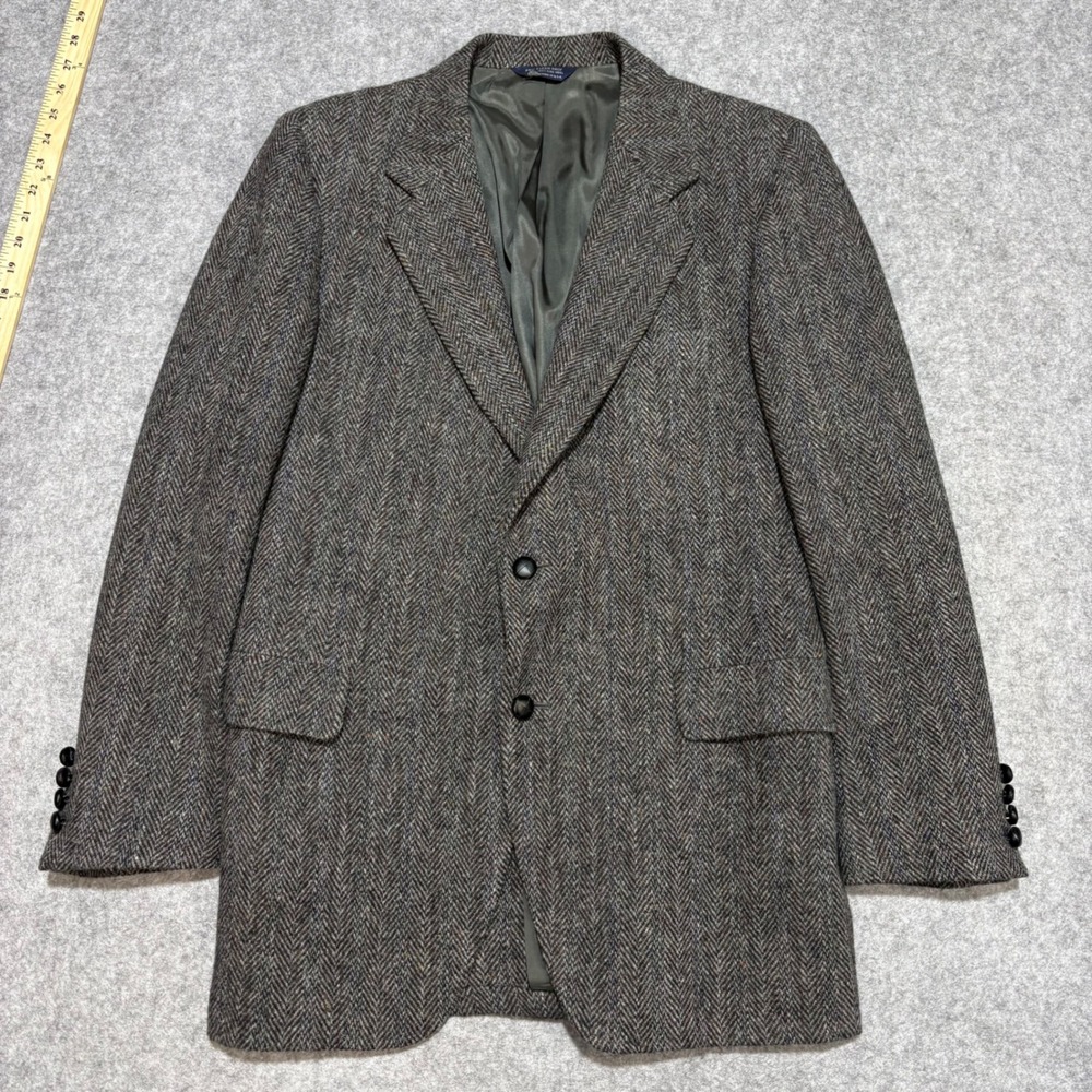 Harris‎ Tweed Mens Brown Herringbone Pure Wool Blazer Sport Coat Handwoven USA